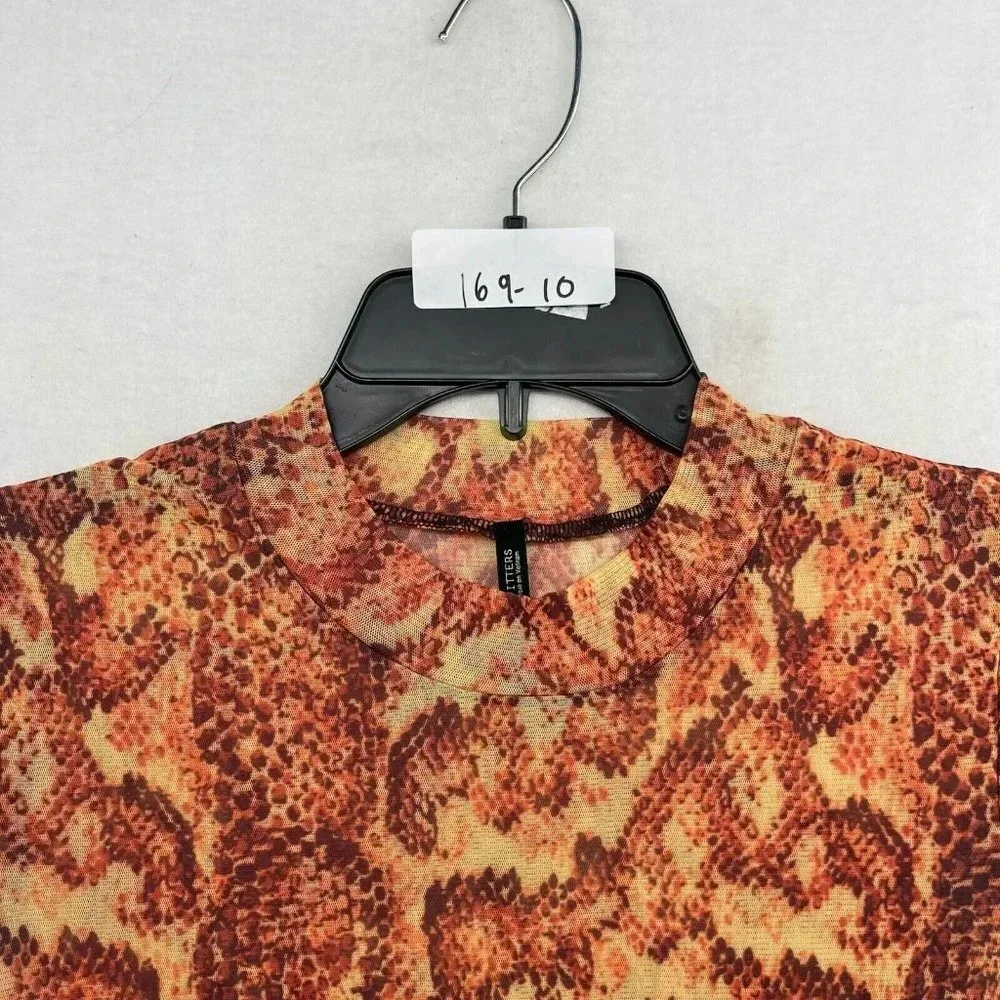 Urban Outfitters Dress Women's Sz Small Orange Mesh Snakeskin Mock Neck Bodycon - Picture 13 of 13